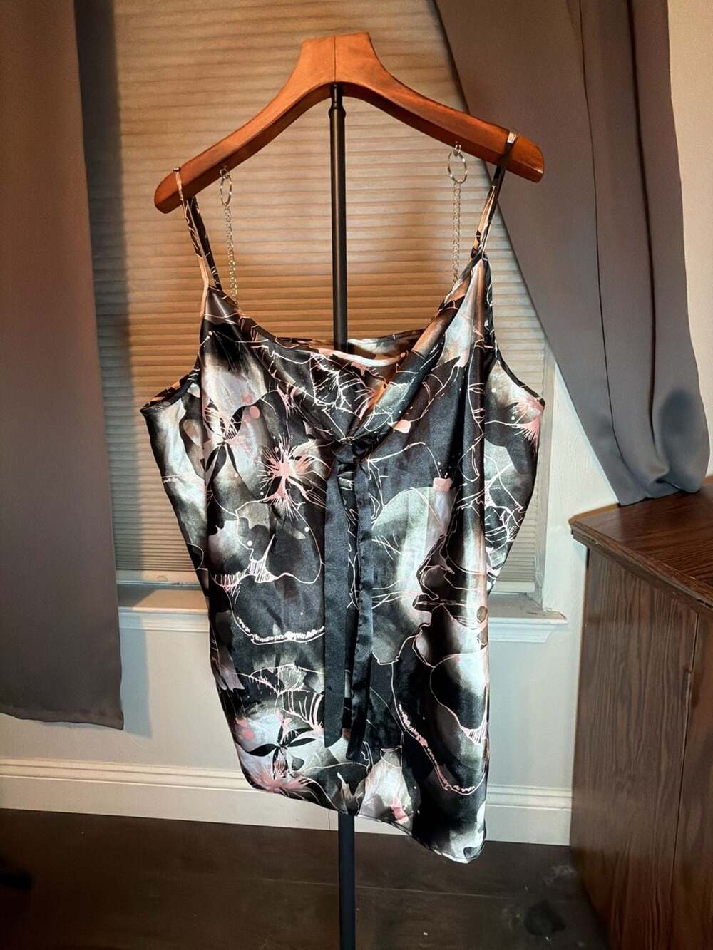 Torrid Black Floral Satin Cowl Neck Cami Top